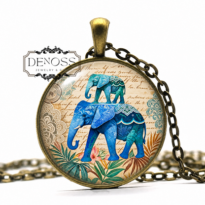 Blue Elephants necklace,elephant jewelry,elephant lover gift,elephant art