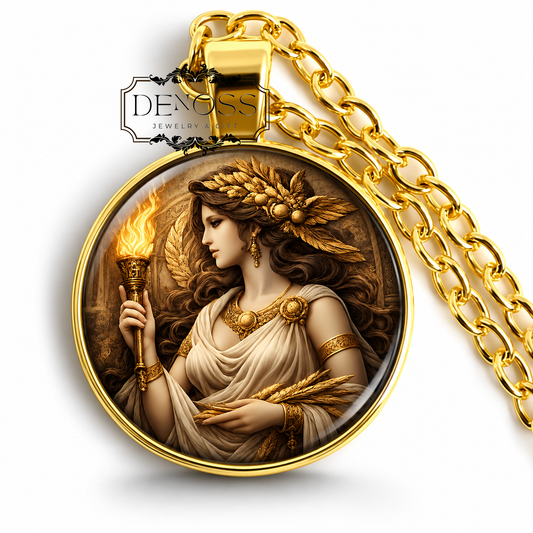 HESTIA Necklace,Goddess of Home,Goddess of Hearth, Protector of Children,Protector of Families,Domestic Order,Greek,Glass Pendant - Denoss