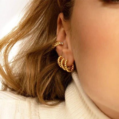 Dainty Cabled Chunky Huggie Hoop Earrings