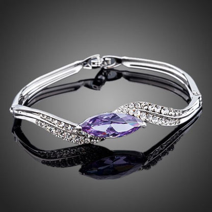 Platinum plated stellux crystal stone curved ladies diamond bracelet