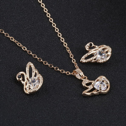 Gold crystal stone swan design women’s jewelry set
