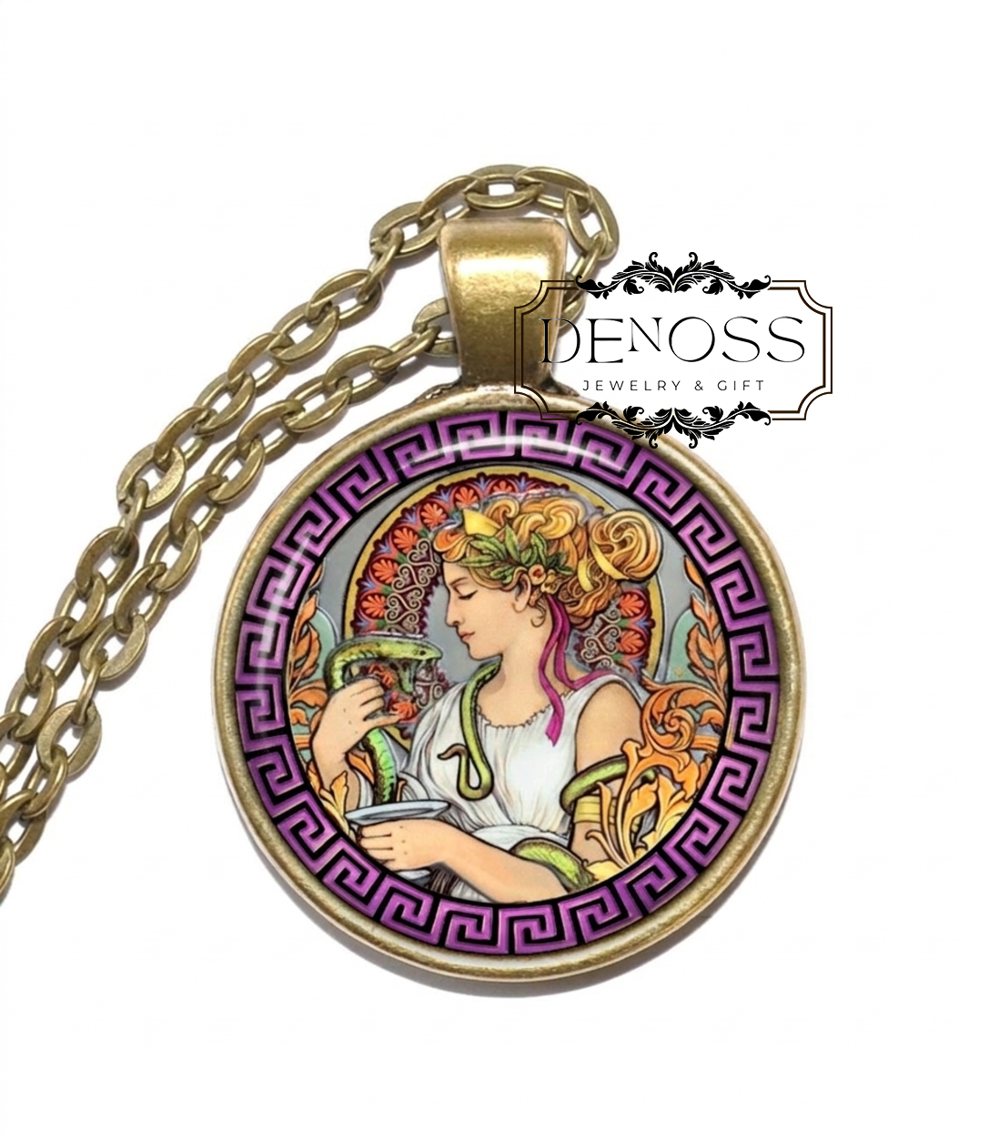 HYGIEIA Necklace,Goddess of Health,Goddess of Hygiene,Goddess of Cleanliness,Greek,Goddess of Family,Glass Pendant