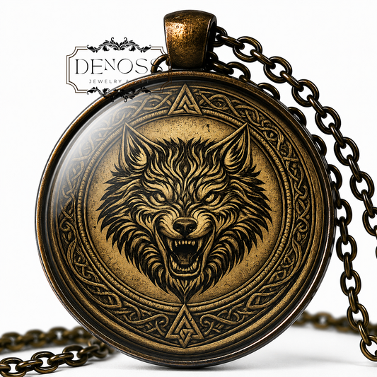 Tribal Wolf Pendant Necklace,Viking Knotwork Amulet - Denoss