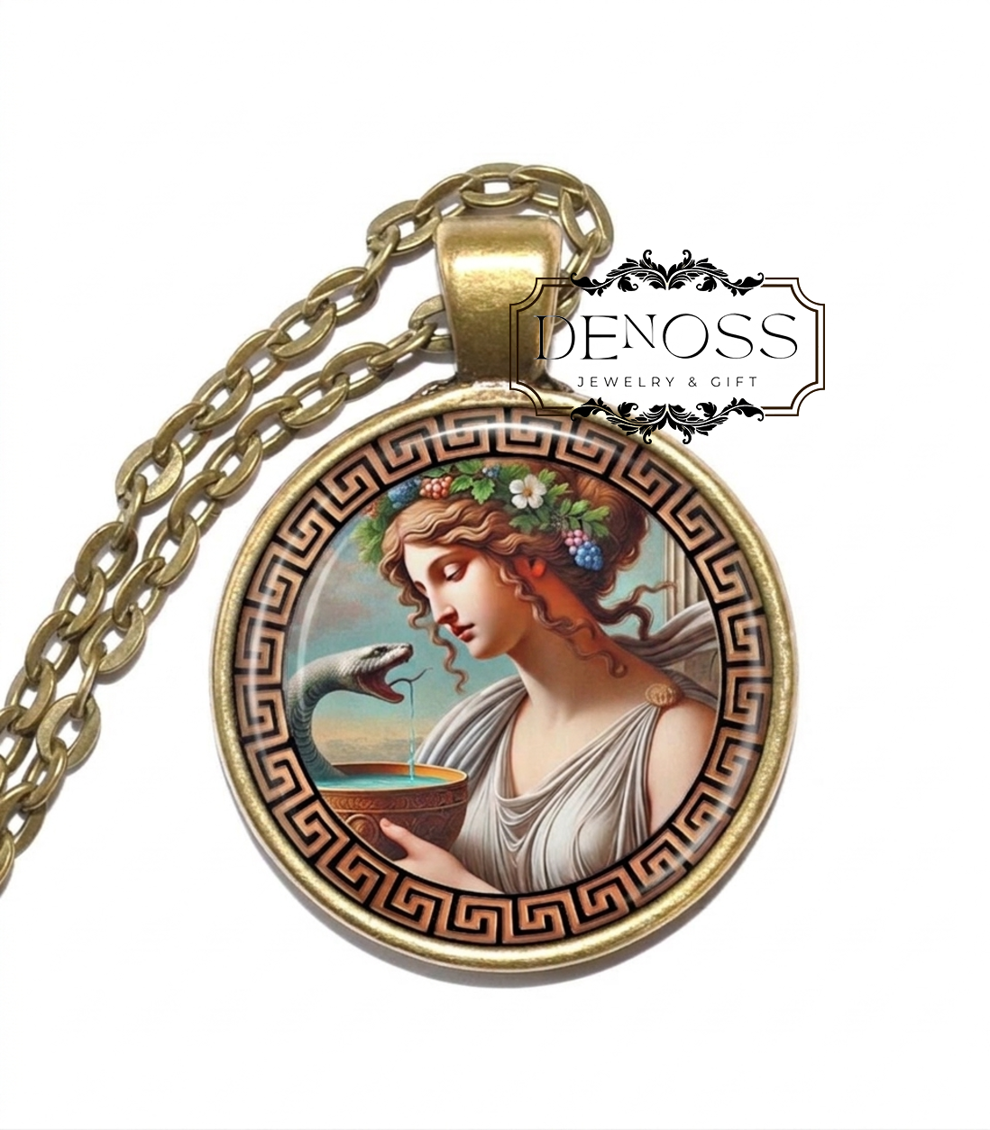 HYGIEIA Necklace,Goddess of Health,Goddess of Hygiene,Goddess of Cleanliness,Goddess of Family,Glass Pendant