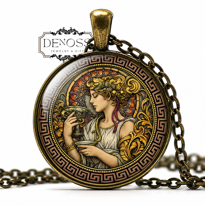 HYGIEIA Necklace,Goddess of Health,Goddess of Hygiene,Goddess of Cleanliness,Greek,Goddess of Family,Glass Pendant