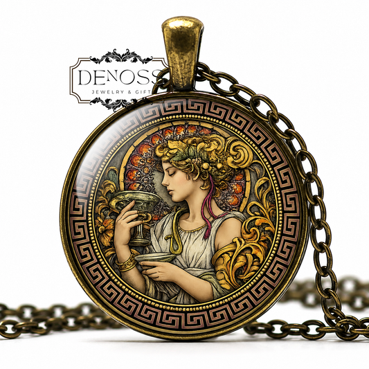 HYGIEIA Necklace,Goddess of Health,Goddess of Hygiene,Goddess of Cleanliness,Greek,Goddess of Family,Glass Pendant - Denoss