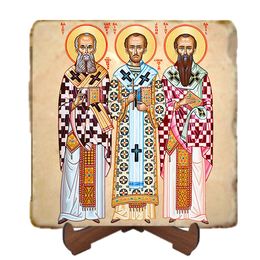 Three Holy Hierarchs Icon,Men Saints,Marble Icon,Handmade,Prayer gift,Christian Icon