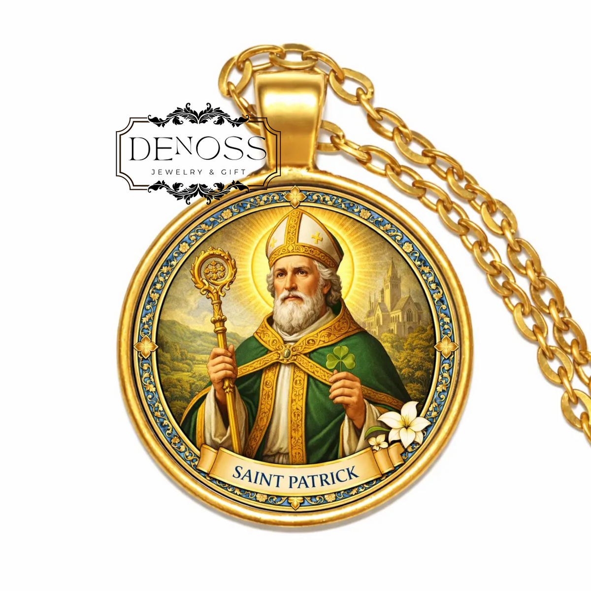 Saint Patrick Necklace,Catholic Irish Patron Saint Charm,Religious Jewelry