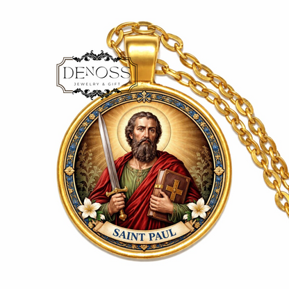 Saint Paul  Necklace,Catholic Apostle Charm,Glass Artwork Jewelry