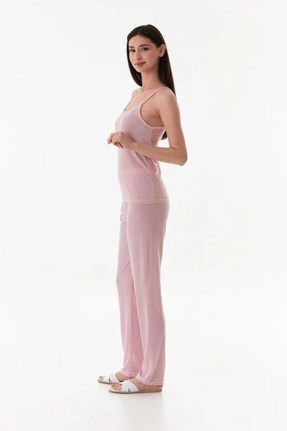 Thin Striped Strappy Lace Pajama Set - Denoss