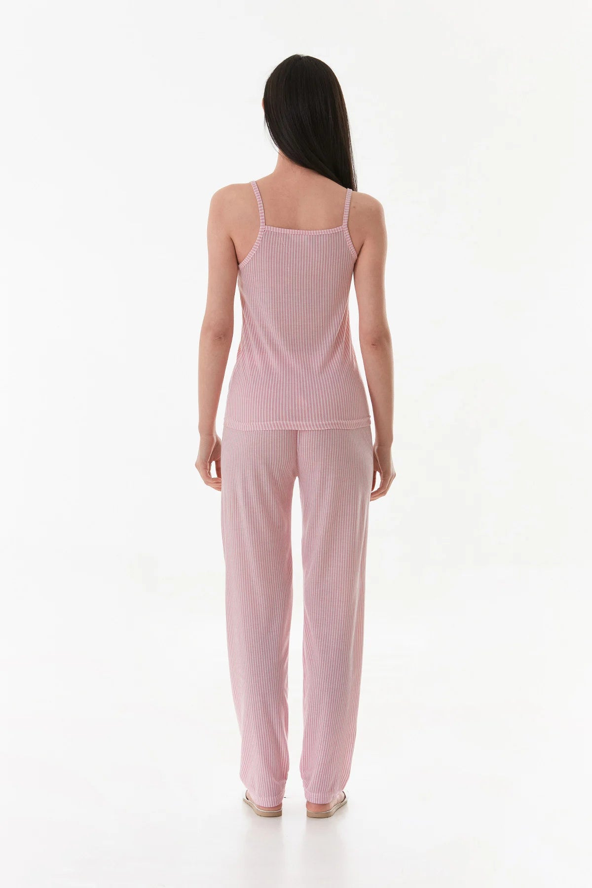 Thin Striped Strappy Lace Pajama Set - Denoss
