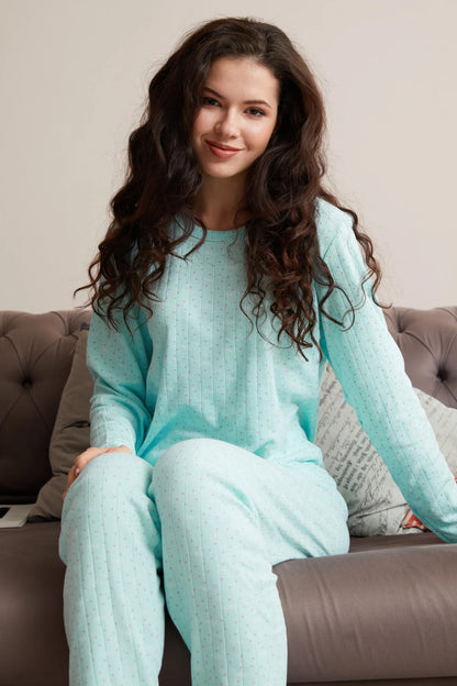 Turquoise Plus Size Heart and Star Pattern Pajama Set - Denoss