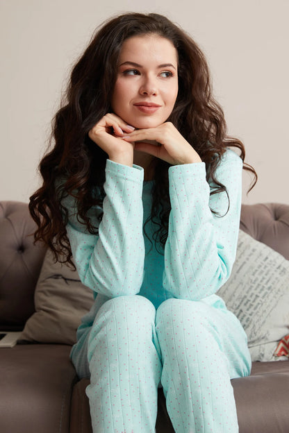 Turquoise Plus Size Heart and Star Pattern Pajama Set - Denoss