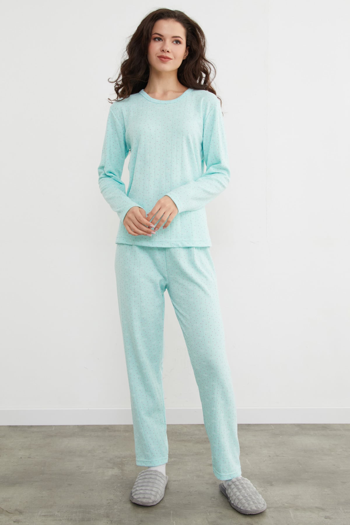 Turquoise Plus Size Heart and Star Pattern Pajama Set - Denoss