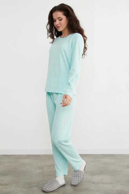Turquoise Plus Size Heart and Star Pattern Pajama Set - Denoss