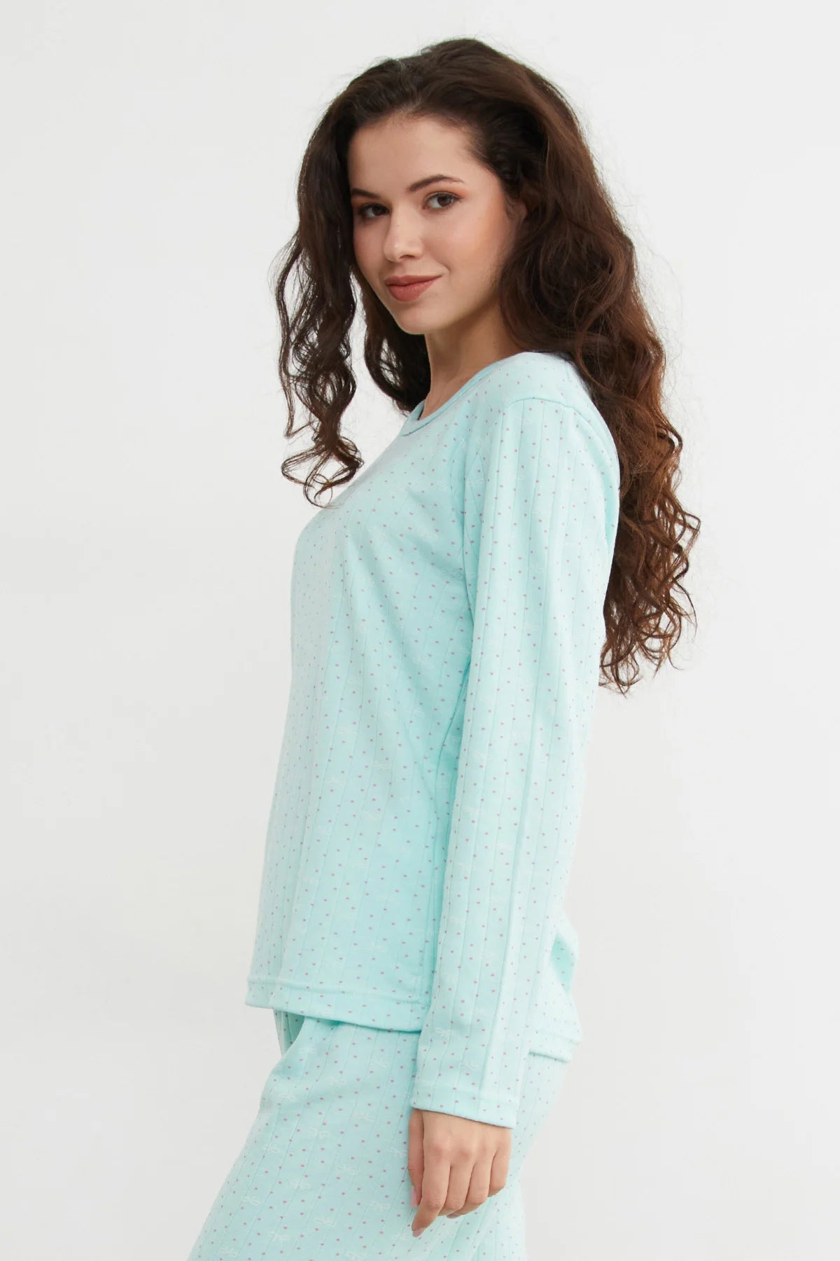 Turquoise Plus Size Heart and Star Pattern Pajama Set - Denoss