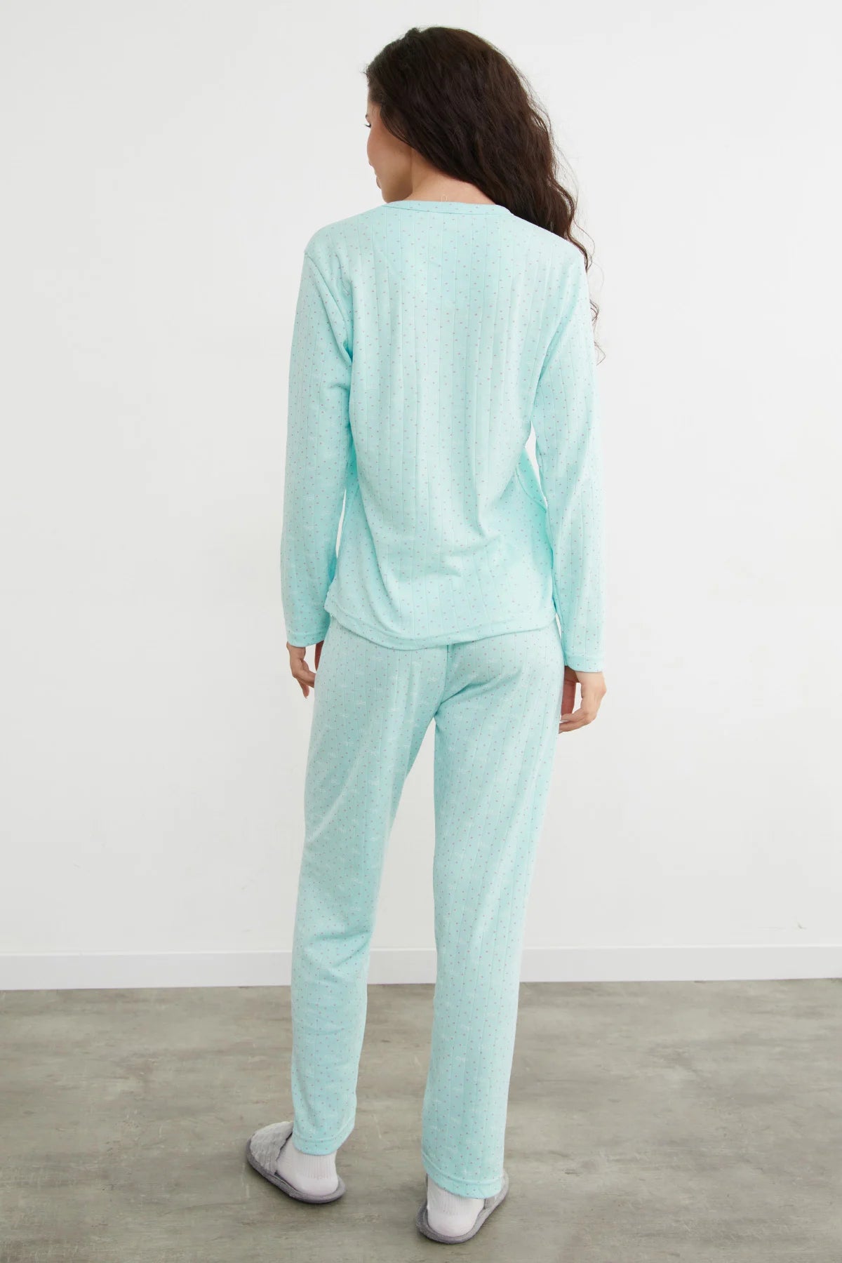 Turquoise Plus Size Heart and Star Pattern Pajama Set - Denoss