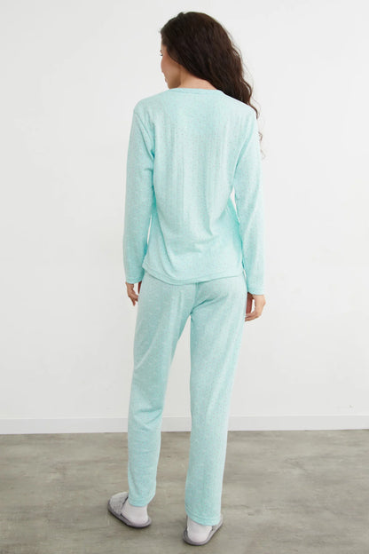 Turquoise Plus Size Heart and Star Pattern Pajama Set - Denoss