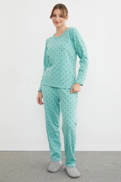 Light Green Plus Size Heart and Star Pattern Pajama Set - Denoss