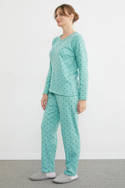 Light Green Plus Size Heart and Star Pattern Pajama Set - Denoss