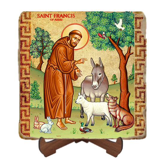 St. Francis & the Animals Icon,Men Saints,Marble Icon,Handmade,Prayer gift,Christian Icon