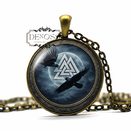 VALKNUT VIKING Necklace,Norse,Scandinavian,Oden,Odin,Hugin,Munin,Symbol,Art Pendant Necklace,Handmade Jewelry - Denoss