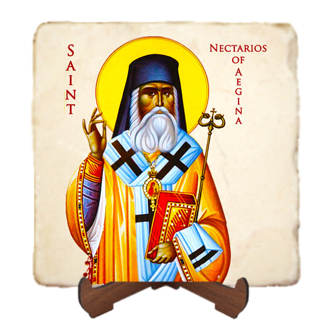 St Nectarios of Aegina Men Saints,Marble Icon,Handmade,Prayer gift,Christian Icon