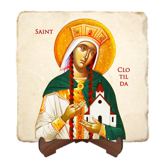 St.Clotilda Icon,Women Saint,Marble Icon,Handmade,Prayer gift,Christian Icon