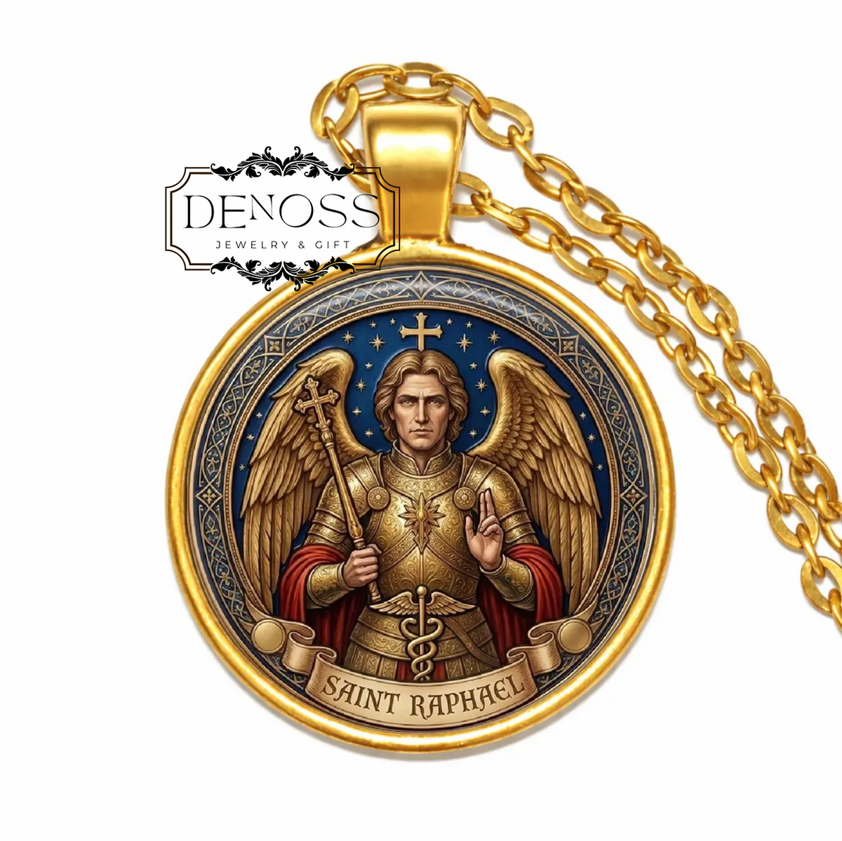 Saint Raphael Necklace,Patron Saint of Healing Travelers,Catholic Pendant,Gift for Nurses,Doctors,Protection