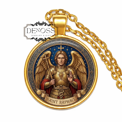Saint Raphael Necklace,Patron Saint of Healing Travelers,Catholic Pendant,Gift for Nurses,Doctors,Protection