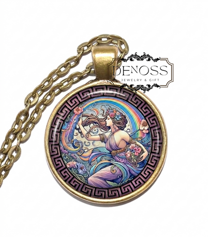 IRIS Necklace,Goddess of the Rainbow,Messenger of the Olympian Gods,Greek,Deity,Art Pendant Necklace,Glass Pendant