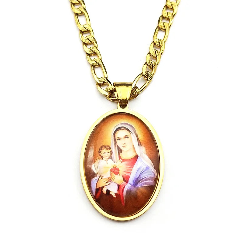 Virgin Mary With Baby Jesus Christian Gift Necklace