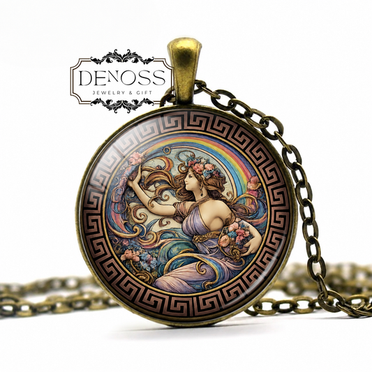 IRIS Necklace,Goddess of the Rainbow,Messenger of the Olympian Gods,Greek,Deity,Art Pendant Necklace,Glass Pendant