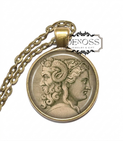 JANUS Necklace,God of Beginnings,God of Transition,God of Doorways,God of Time,God of Endings,Roman,Mythology,Glass Pendant