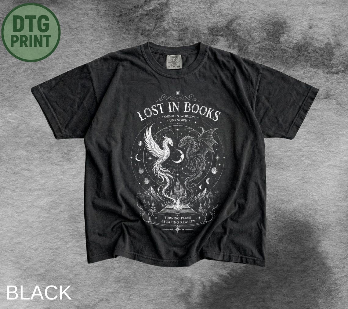 90s Fantasy Dragon Graphic Tee, Comfort Colors® Book Lover T-Shirt, Gothic Grunge Castle Top, Reader Gift