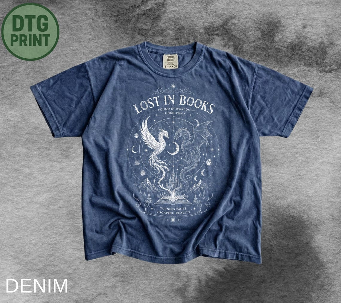 90s Fantasy Dragon Graphic Tee, Comfort Colors® Book Lover T-Shirt, Gothic Grunge Castle Top, Reader Gift