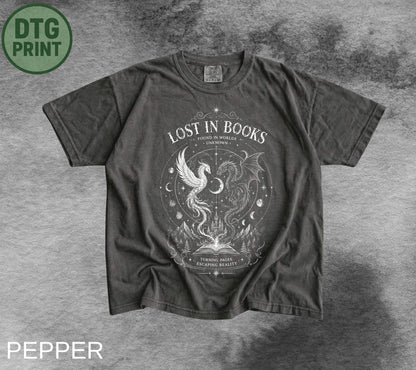 90s Fantasy Dragon Graphic Tee, Comfort Colors® Book Lover T-Shirt, Gothic Grunge Castle Top, Reader Gift
