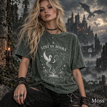 90s Fantasy Dragon Graphic Tee, Comfort Colors® Book Lover T-Shirt, Gothic Grunge Castle Top, Reader Gift
