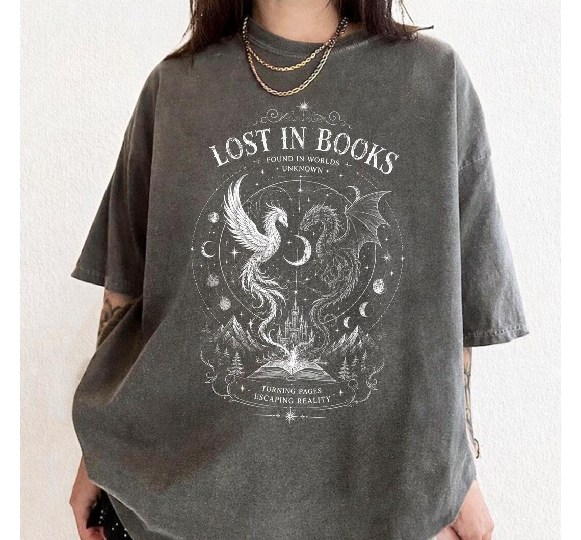 90s Fantasy Dragon Graphic Tee, Comfort Colors® Book Lover T-Shirt, Gothic Grunge Castle Top, Reader Gift