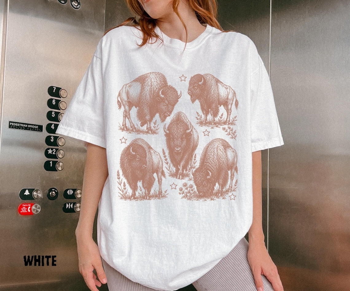 90s Y2K Vintage Buffalo Shirt Comfort Colors®, Western Bison Graphic Tee, Cowboy Aesthetic Shirt, Rustic Country Lover Gift - Denoss