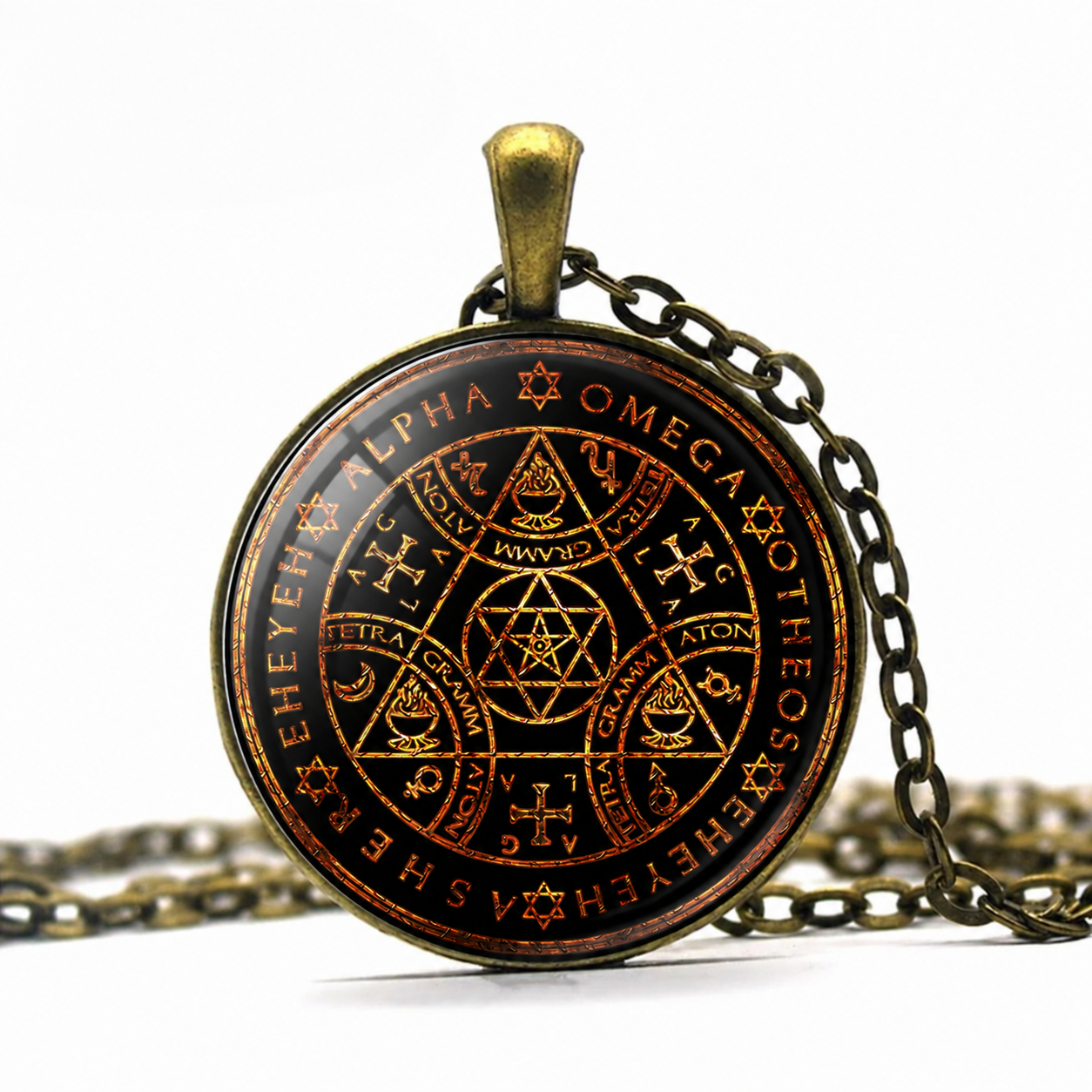 Enochian Sigil Pendant Necklace,Angel Magic Amulet,Alpha Omega AGLA Tetragrammaton Talisman Triangle Star of David,Magick Symbol