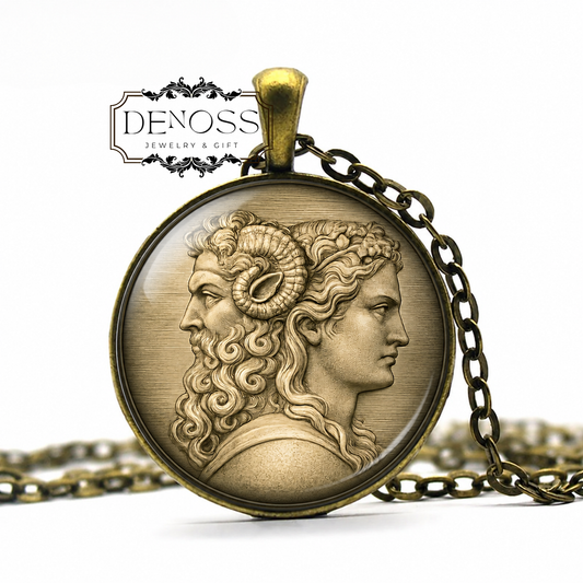 JANUS Necklace,God of Beginnings,God of Transition,God of Doorways,God of Time,God of Endings,Roman,Mythology,Glass Pendant