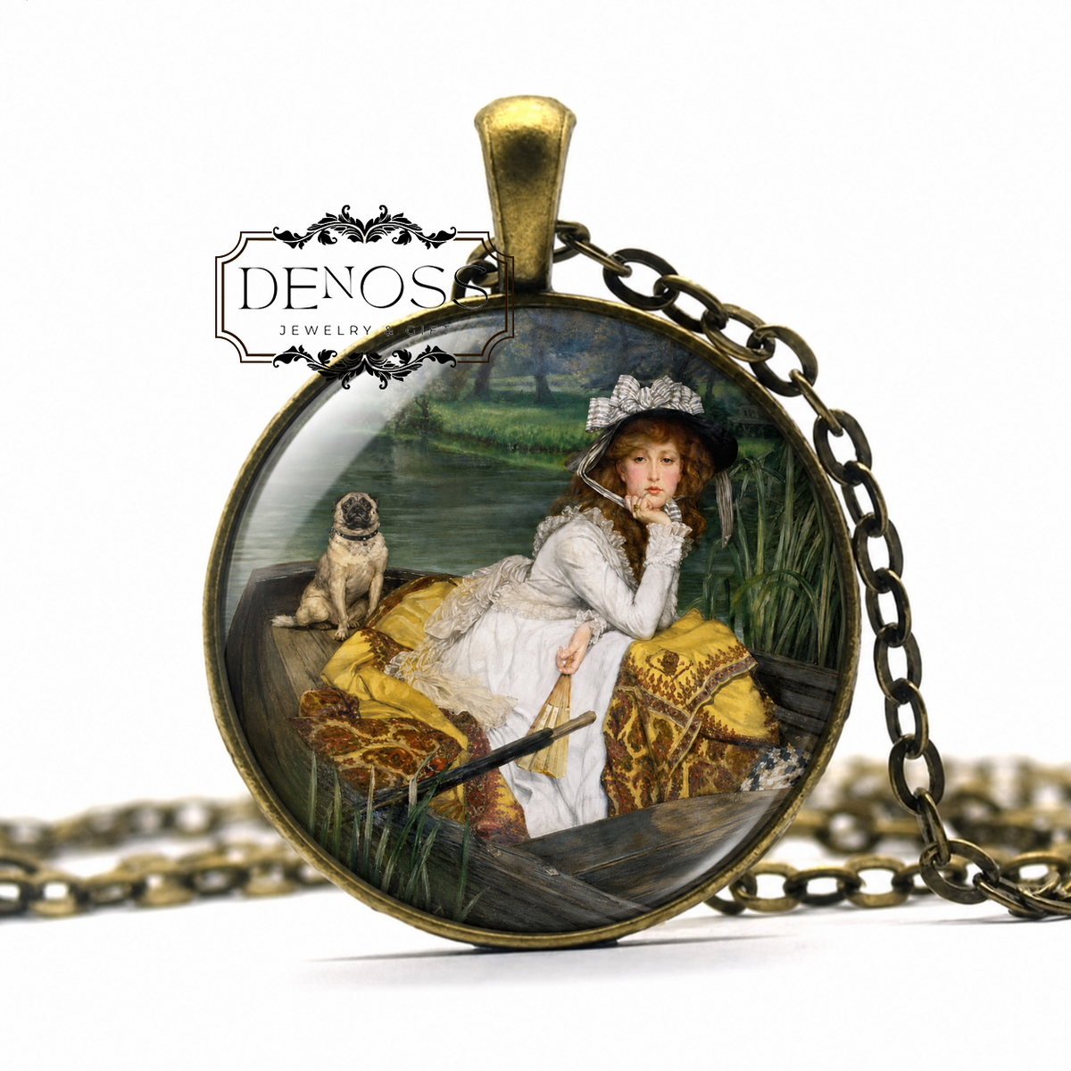 Young Lady in a Boat Art Pendant Necklace