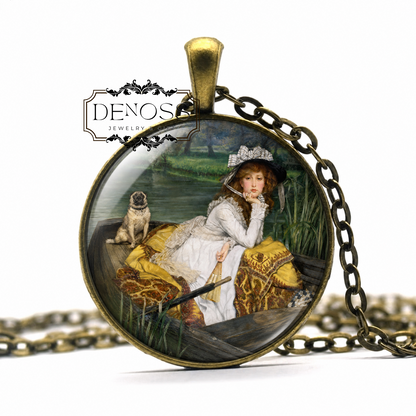 Young Lady in a Boat Art Pendant Necklace