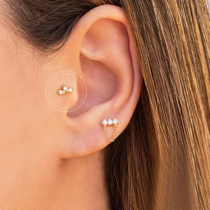 Dainty 3 Leaves Flower Shaped CZ Stud Earrings