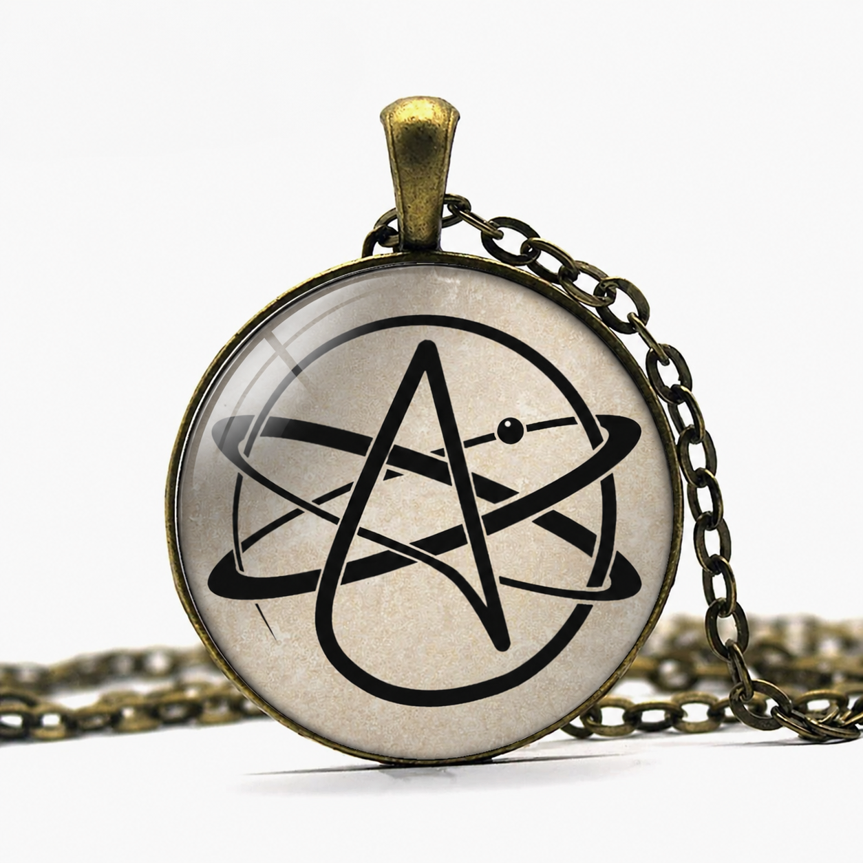 Atheist Symbol Necklace,Atom Chain Symbol,Atomic Whirl Religious Disbelief,Godless Atheist Amulet Talisman