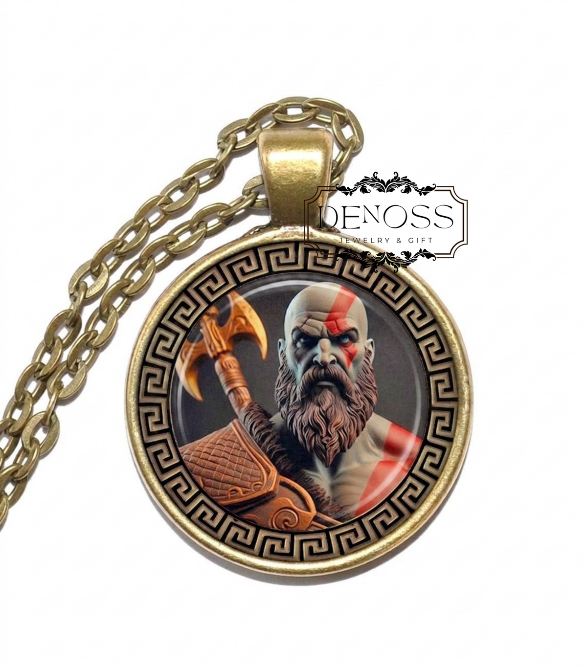 KRATOS Necklace,God of Strength,God of Power,Physical Force,Greek, Mythology,Might and Authority,Glass Pendant