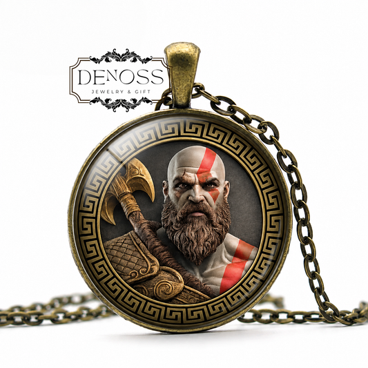 KRATOS Necklace,God of Strength,God of Power,Physical Force,Greek,Mythology,Might and Authority,Glass Pendant