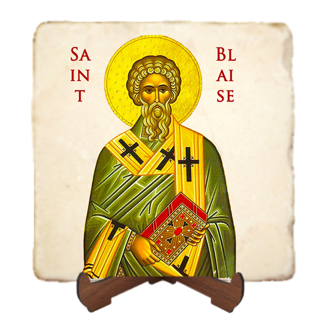 St.Blaise Icon,Men Saints,Marble Icon,Handmade,Prayer gift,Christian Icon