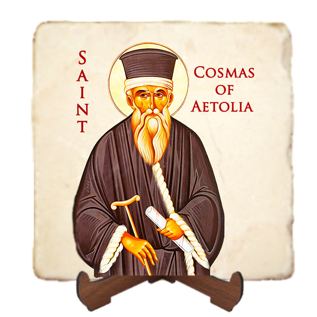 St.Cosmas of Aetolia Icon,Men Saints,Marble Icon,Handmade,Prayer gift,Christian Icon